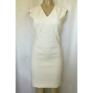 ph15 Embroidered V Neck Sheath Dress White Mini S